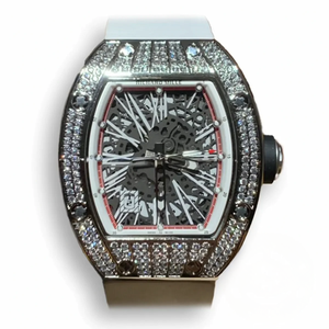 Super Clone Richard Mille 010 Titanium Diamond Case White Strap