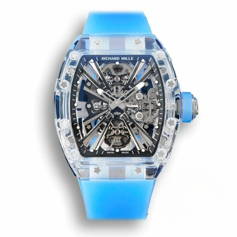 Replica Richard Mille12-01 Tourbillon Transparent Blue Strap - Image 6