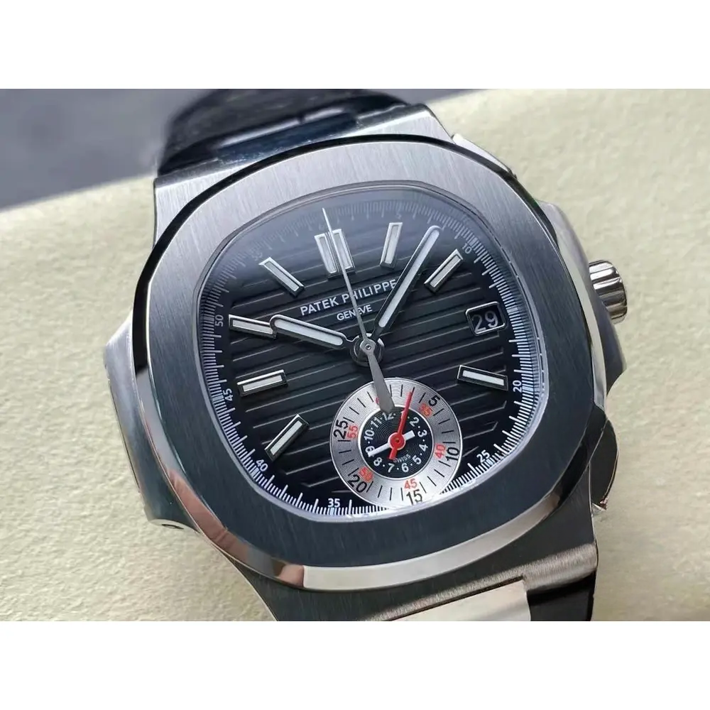 Replica Patek Nautilus 5980-6R White Gold 40.5mm Black Dial, Leather Strap - Image 5