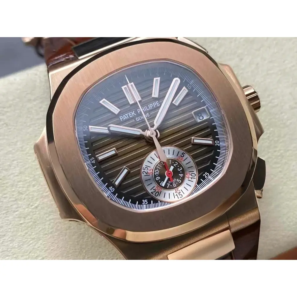Swiss Replica Patek Philippe Nautilus 5980-2R Leather Strap 40.5mm Brown Dial - Image 8