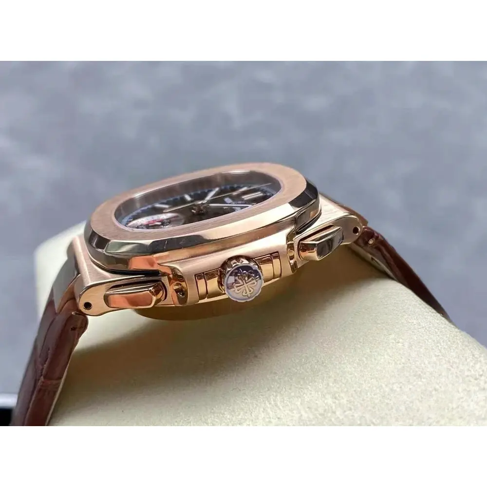 Swiss Replica Patek Philippe Nautilus 5980-2R Leather Strap 40.5mm Brown Dial - Image 7