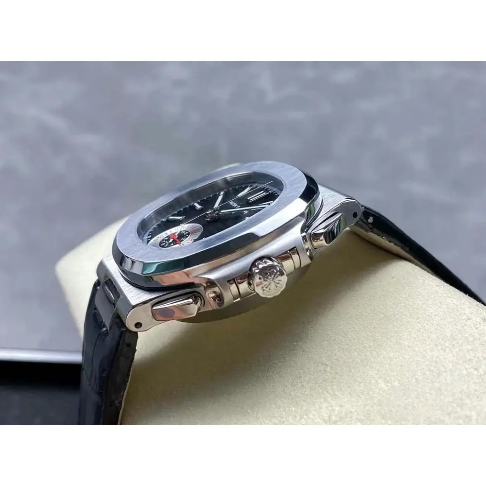 Replica Patek Nautilus 5980-6R White Gold 40.5mm Black Dial, Leather Strap - Image 7