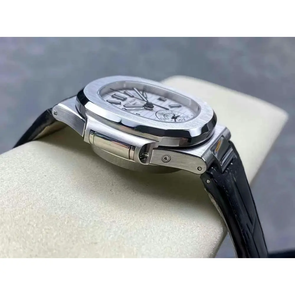 Super Clone Patek Philippe Nautilus 5980-4R Leather Strap 40.5mm White Dial - Image 5