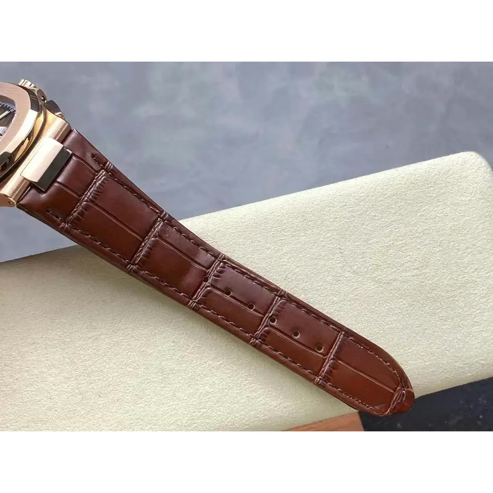 Swiss Replica Patek Philippe Nautilus 5980-2R Leather Strap 40.5mm Brown Dial - Image 5