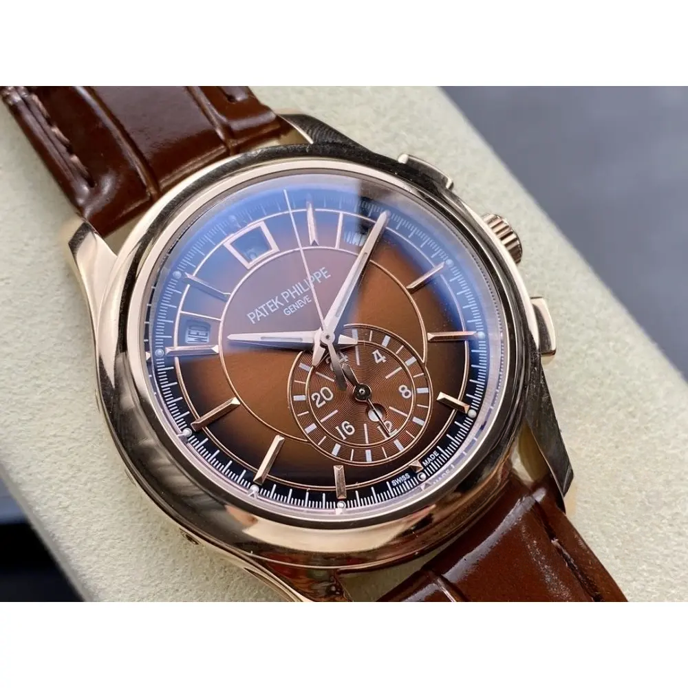 Super Clone Complications 5905R-001 Patek Philippe Annual Calendar Chronograph 42 mm, Gold Rose, Brown Dial - Image 3