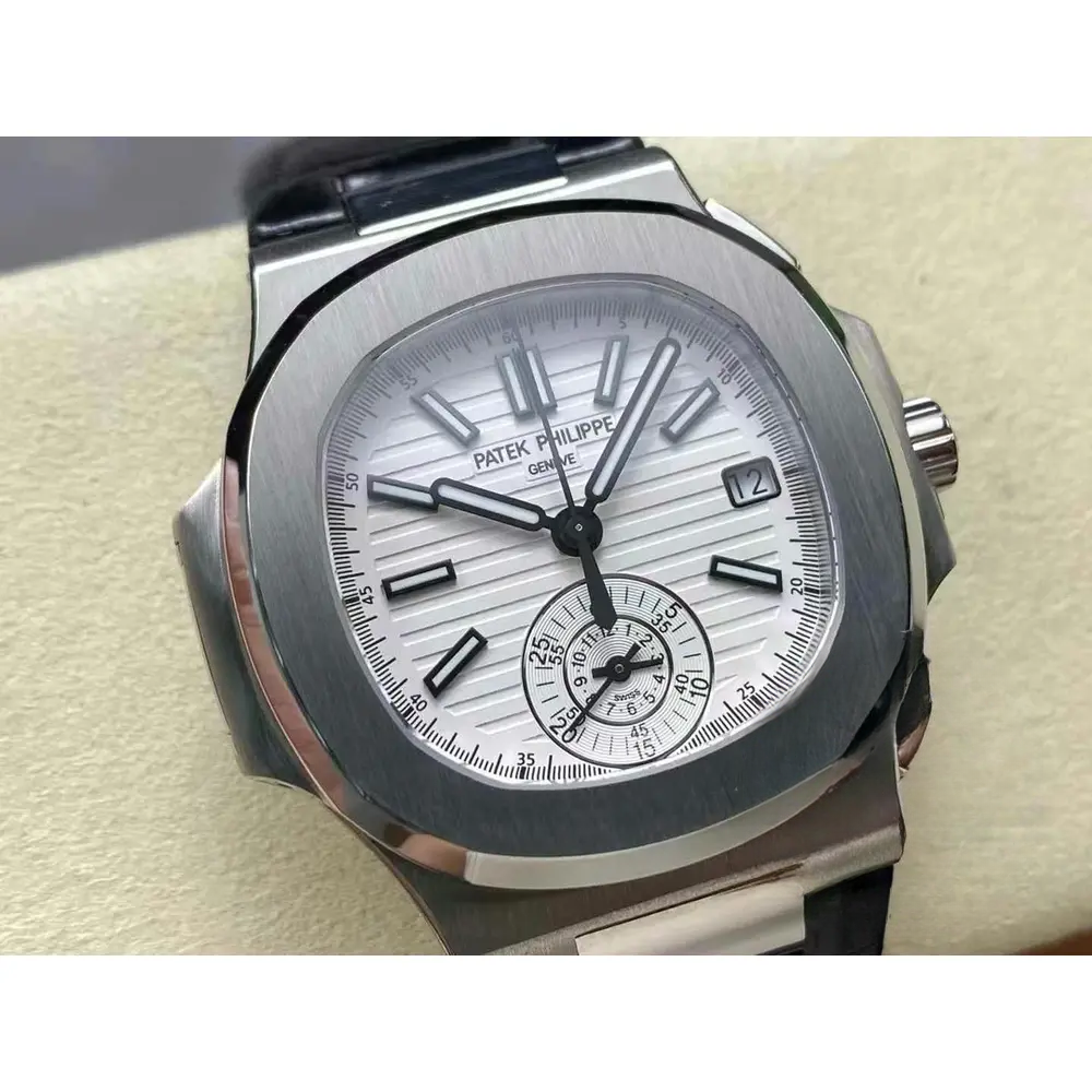 Super Clone Patek Philippe Nautilus 5980-4R Leather Strap 40.5mm White Dial - Image 8