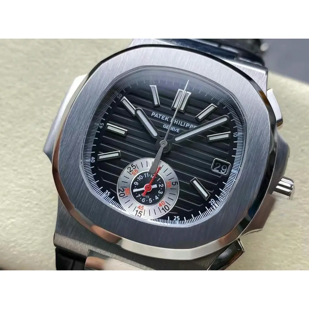 Replica Patek Nautilus 5980-6R White Gold 40.5mm Black Dial, Leather Strap - Image 4