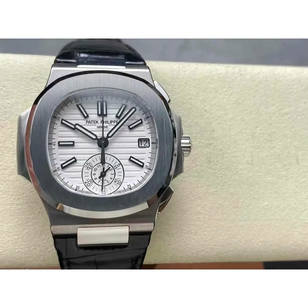 Super Clone Patek Philippe Nautilus 5980-4R Leather Strap 40.5mm White Dial - Image 6