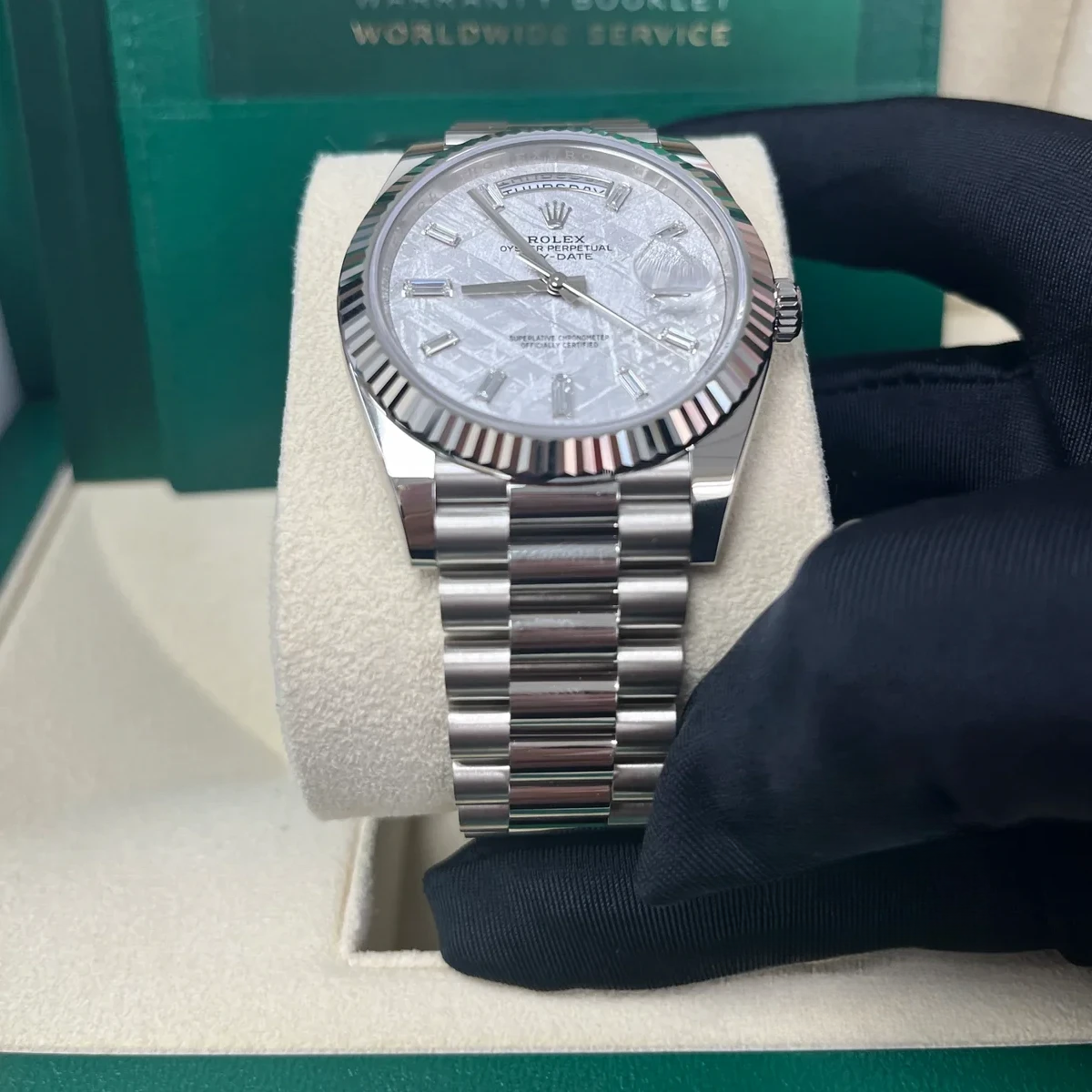 Rolex 228239-0055 Day-Date 40 White Gold Meteorite Baquette - Image 6