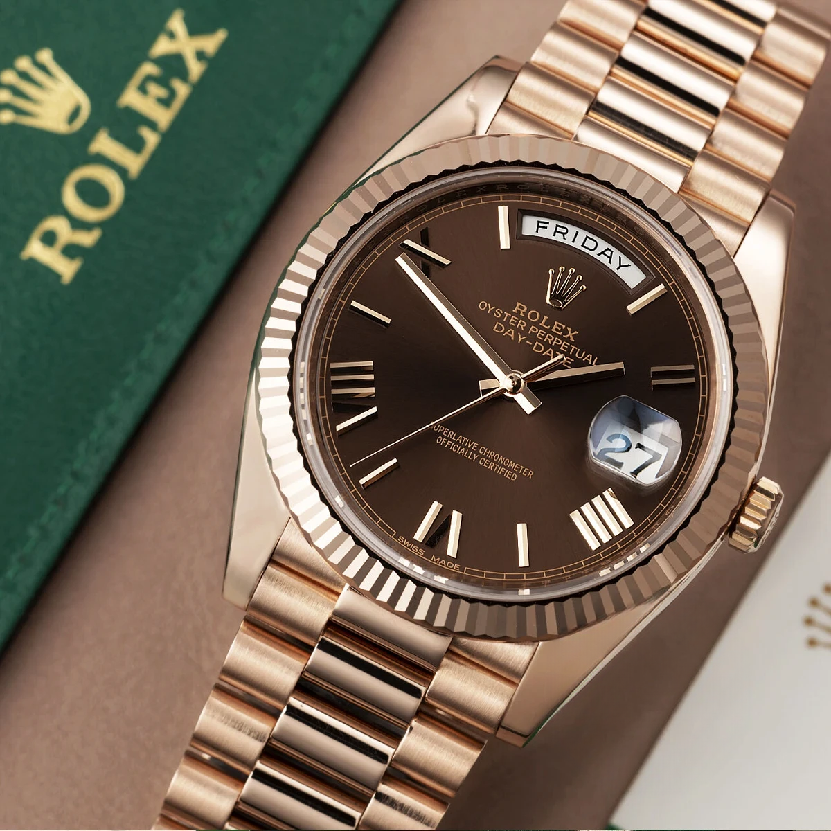 Rolex 228235-0002 Day-Date 40 Everose Chocolate Roman